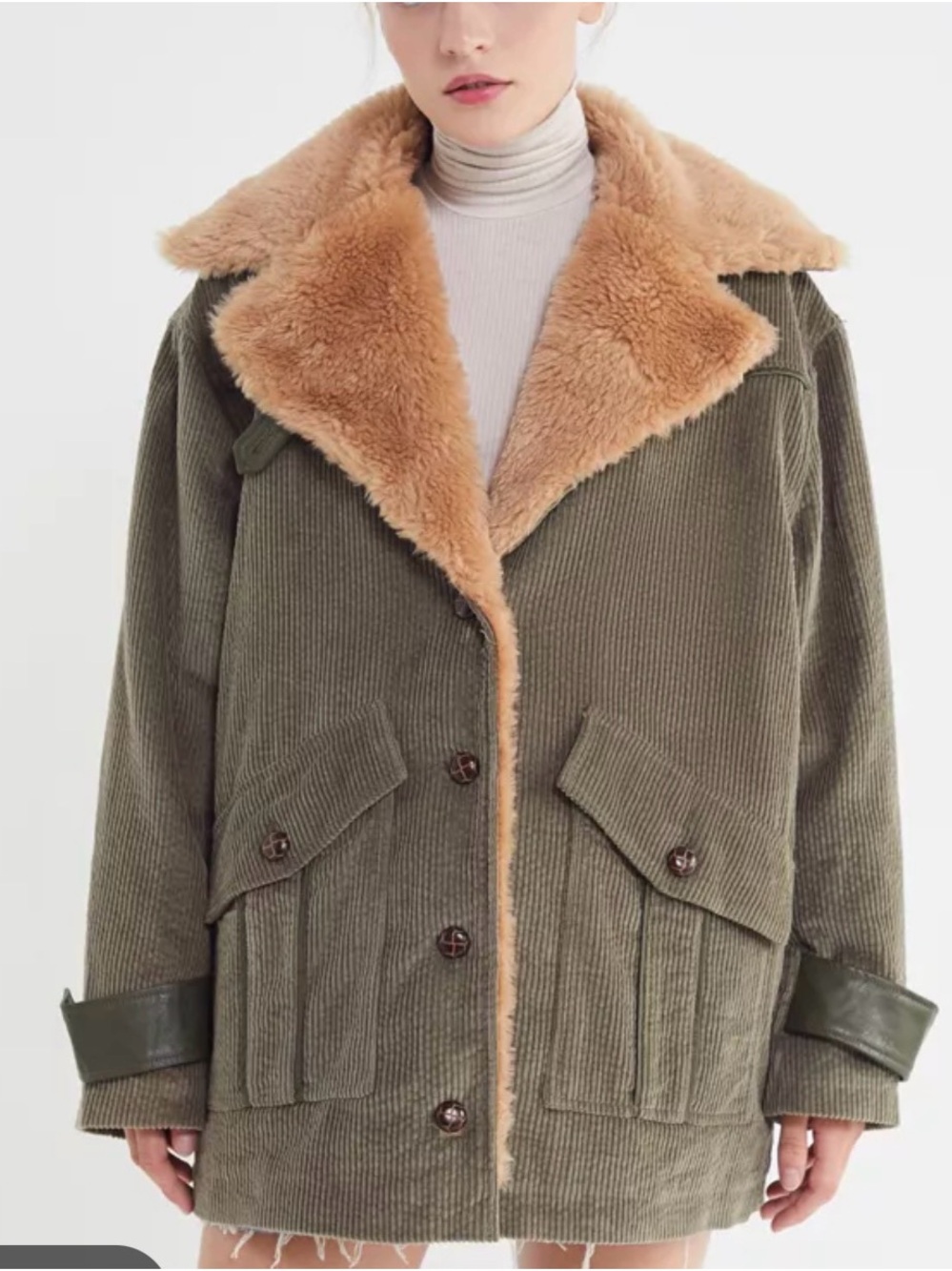 Avec Les Filles Plush Corduroy Sherpa Coat